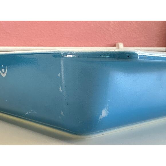 Vintage Blue Pyrex Snowflake Garlnd 933 Lasagna rectangle dish - Picture 4 of 11